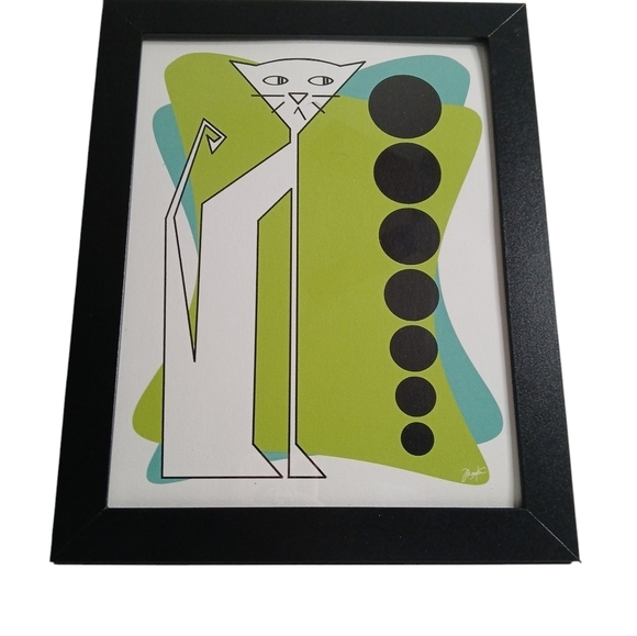 Original Signed Framed Print "Circles" Pawlie n Ester Cat Series MCM Style Frame - Picture 2 of 7